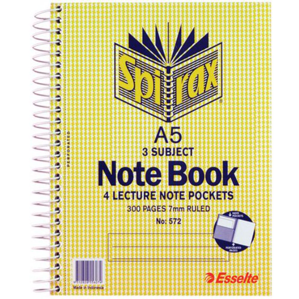 Spirax No. 572 A5 3 Subject Notebook 210 x 148mm 300 Page