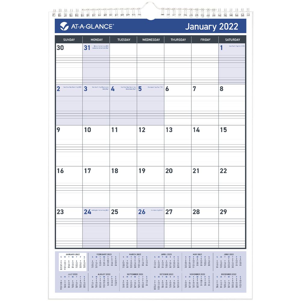 At-A-Glance Erasable 2022 Wall Calendar 305 X 430Mm | Officeworks