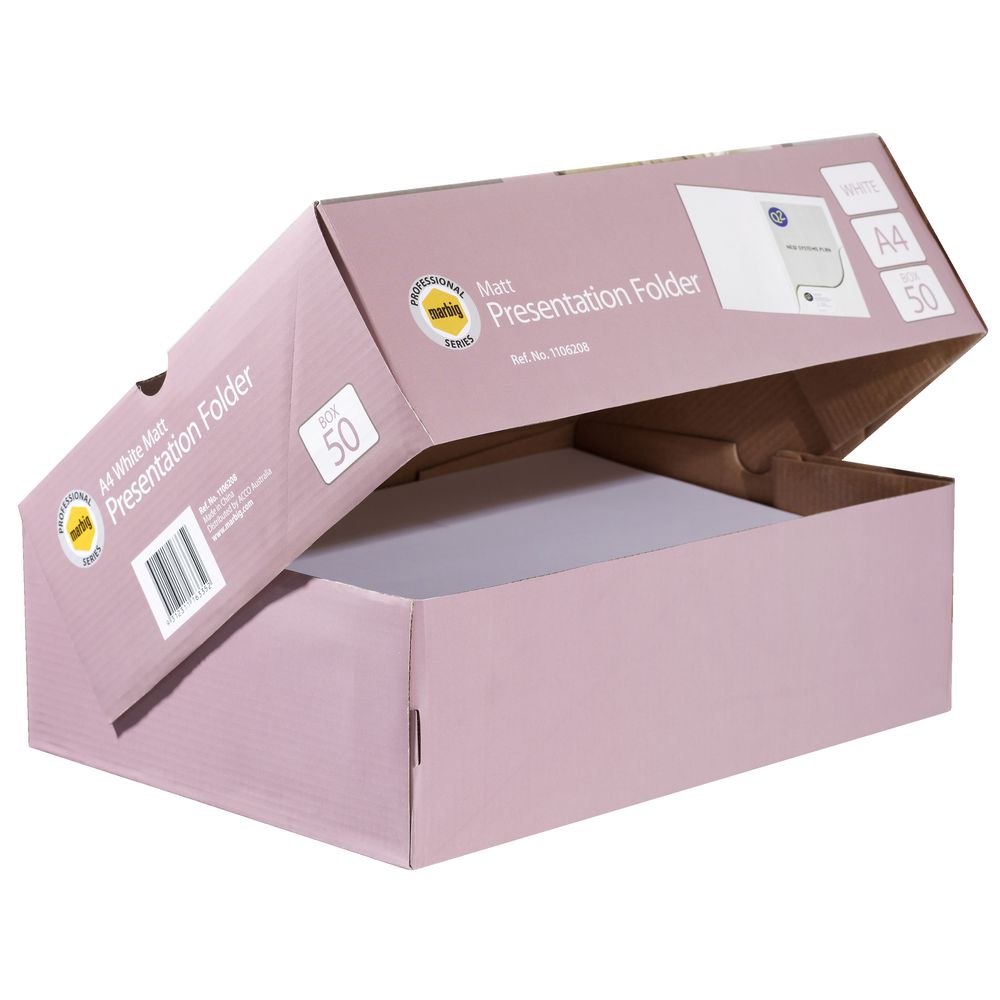 Marbig A4 Presentation Folder Matte White 50 Pack
