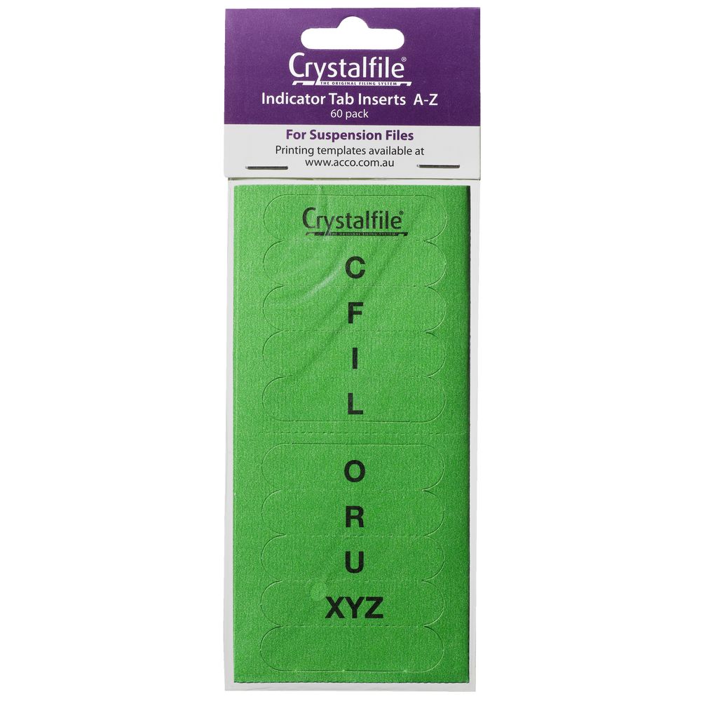 Crystalfile Indicator Tab Inserts A-Z Green 60 Pack