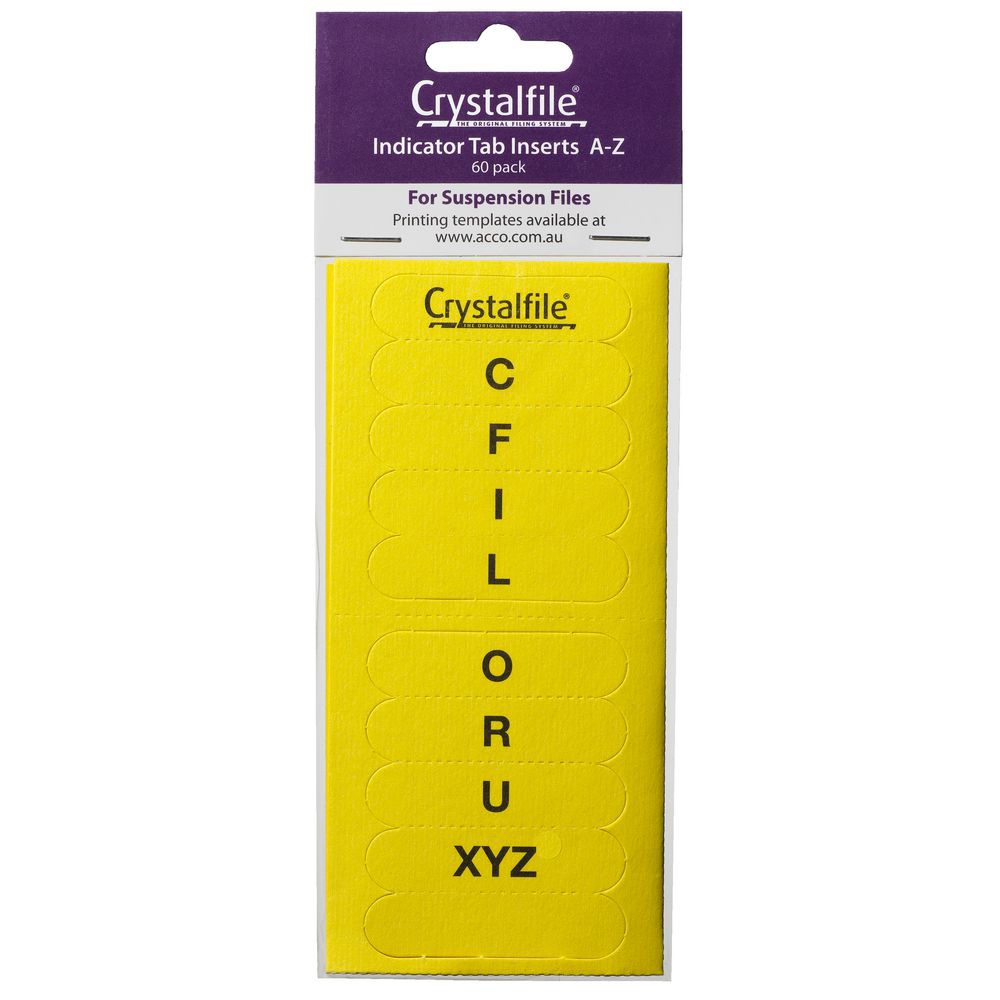 Crystalfile Indicator Tab Inserts A-Z Yellow 60 Pack