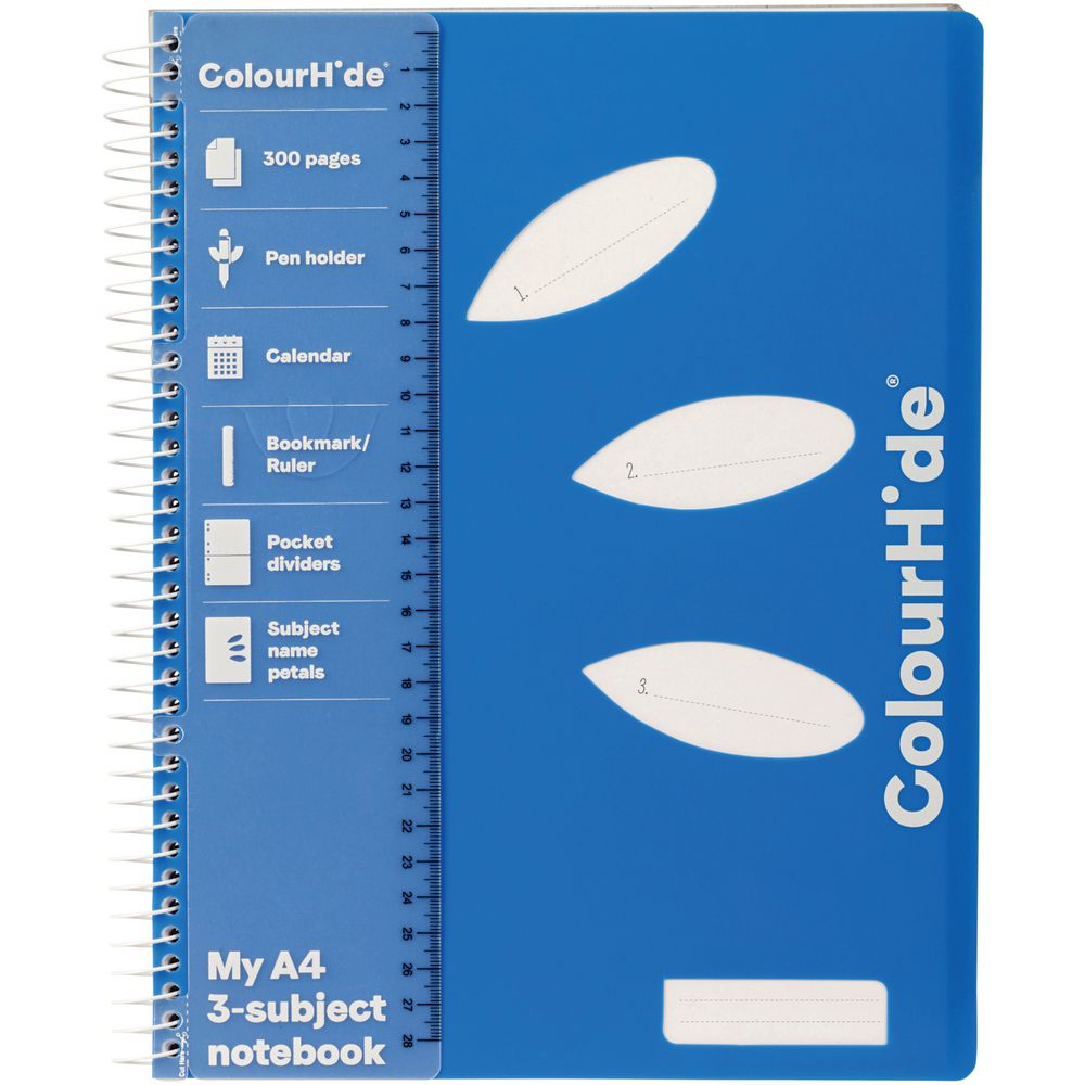 ColourHide 3 Subject Notebook A4 300 Page Blue