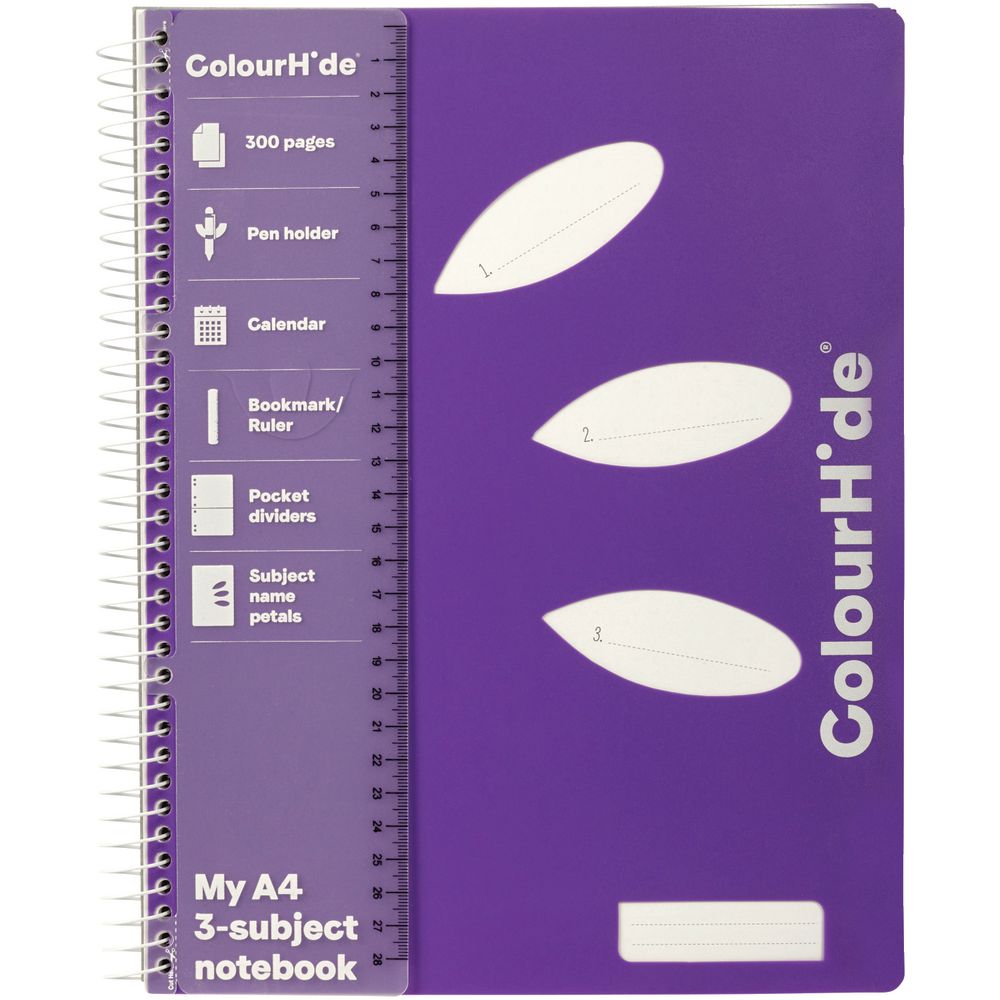 ColourHide 3 Subject Notebook A4 300 Page Purple