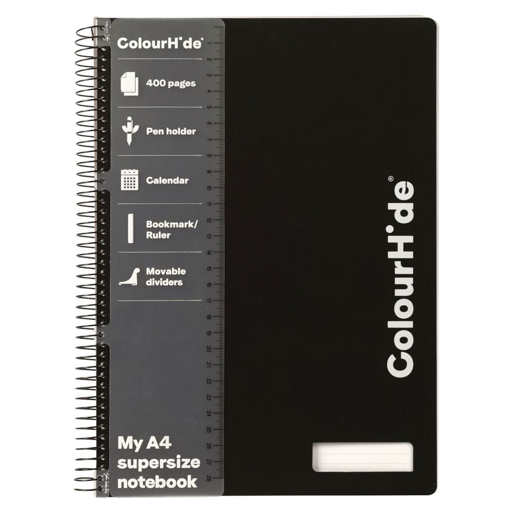 ColourHide Supersize 3 Subject Notebook A4 400 Page Black