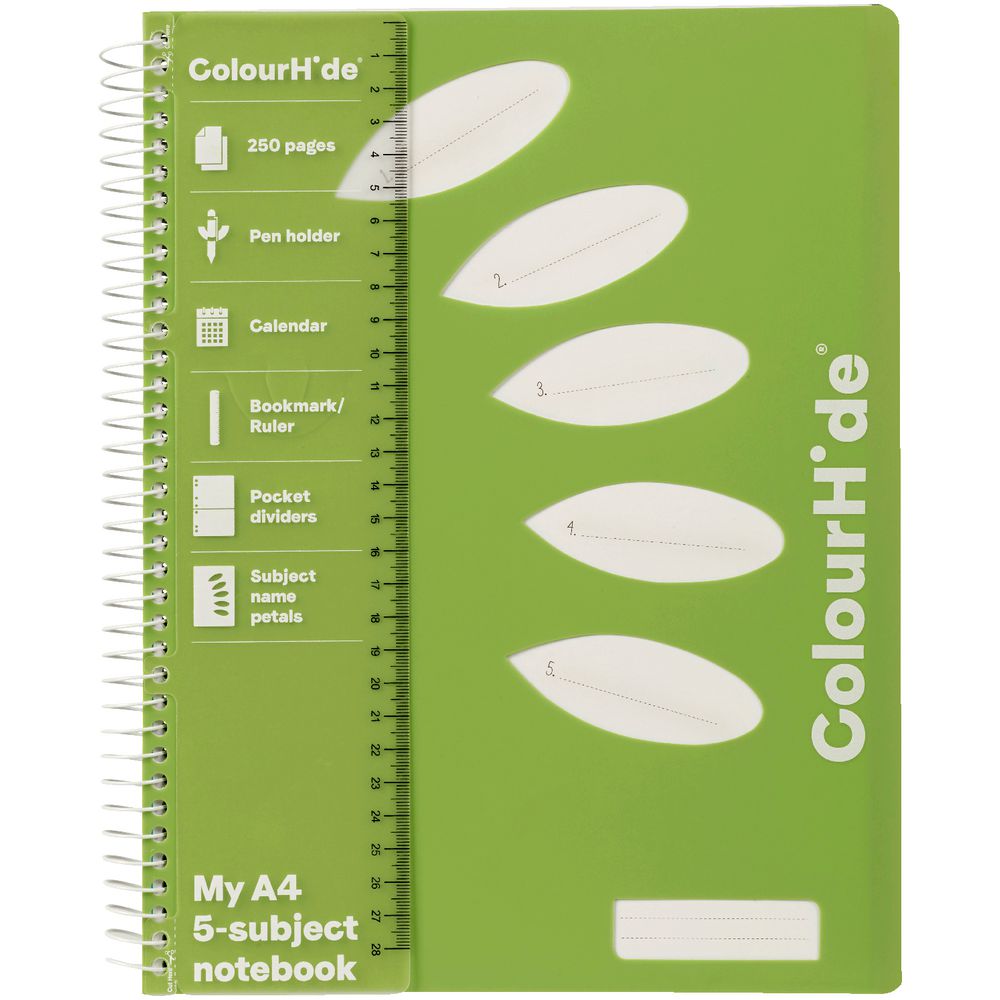 ColourHide My 5 Subject Notebook A4 PP Cover 250 Page Green