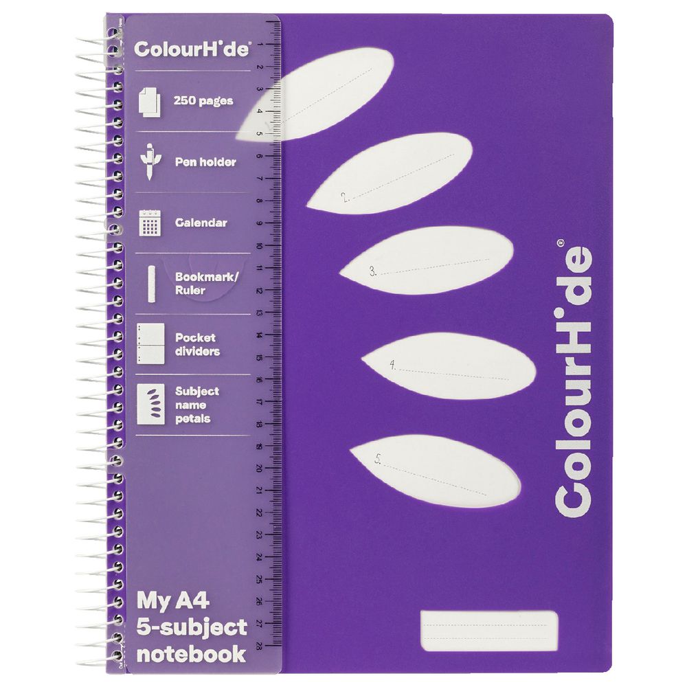 ColourHide A4 5 Subject Notebook 250 Page Purple eBay