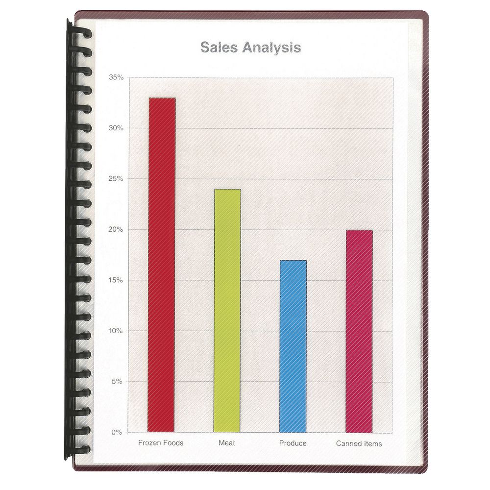 Marbig A4 Refillable Display Book 20 Pocket Clear Cover Red