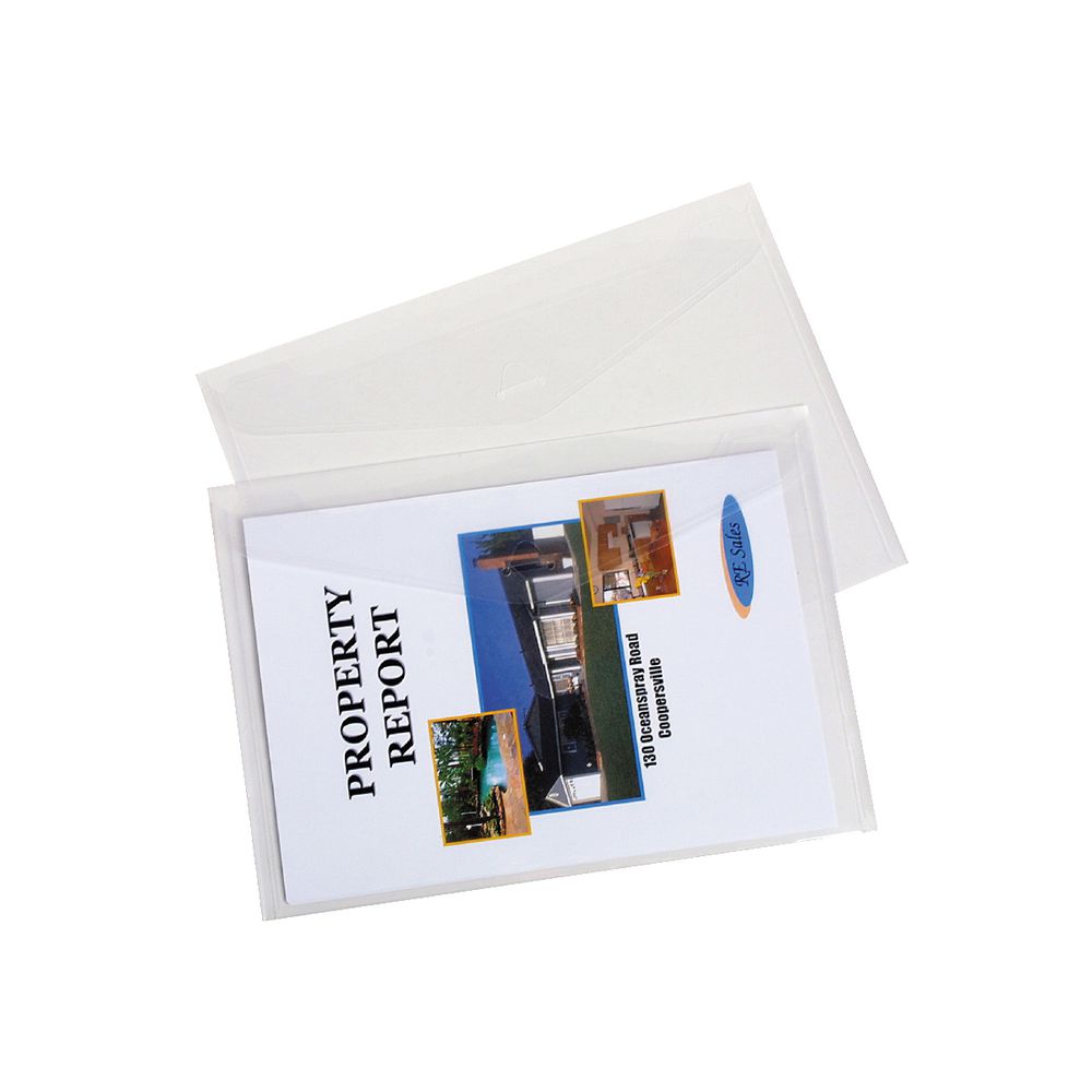 Marbig A4 Compact Document Wallet Clear 4 Pack