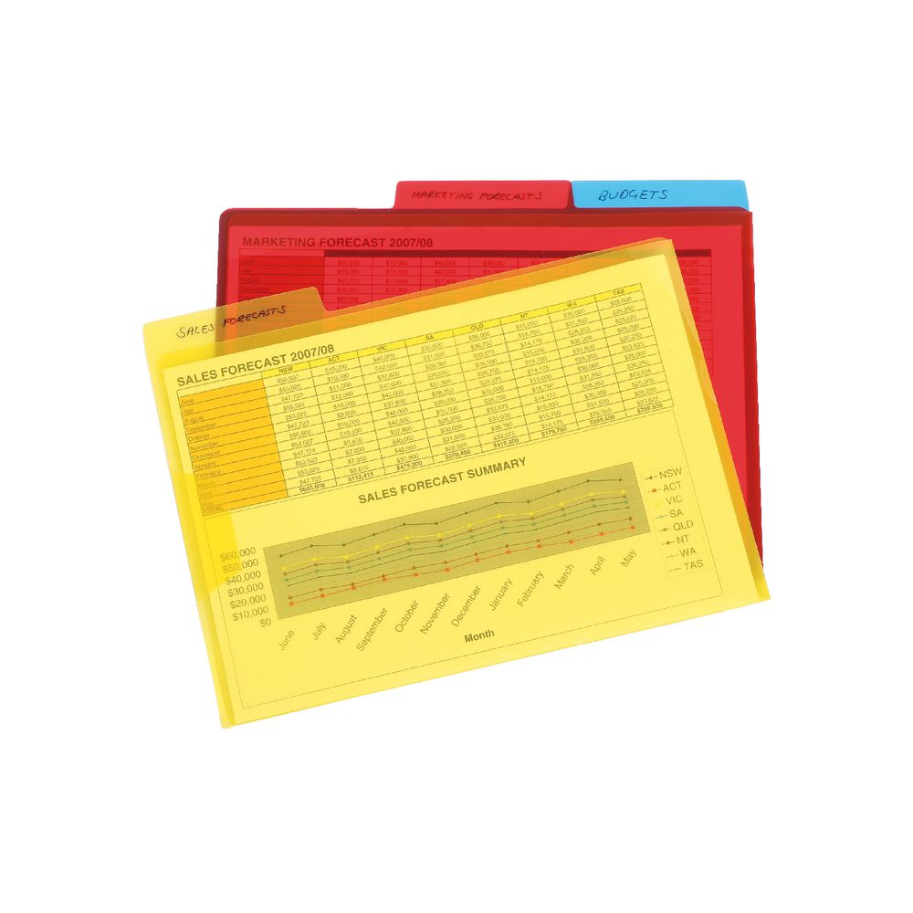 Marbig A4 Letter Files with Flap Assorted 3 Pack