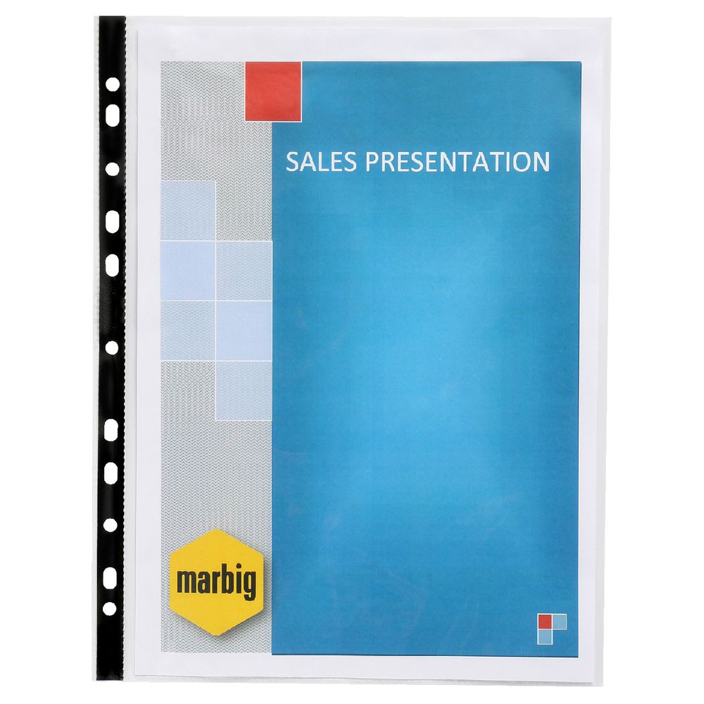 Marbig Sheet Protector A4 Black Edge 100 Pack