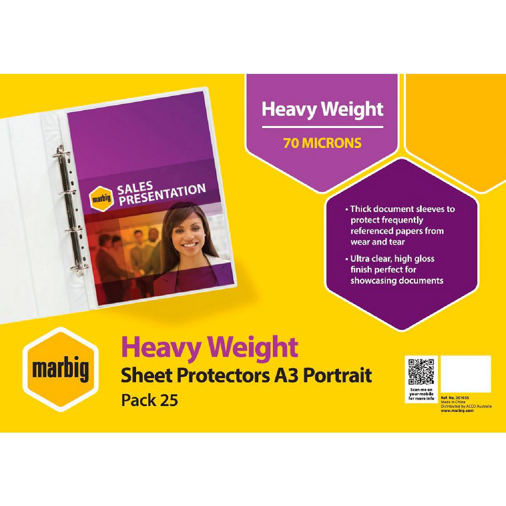 Marbig A3 Heavy Weight Portrait Sheet Protector 25 Pack