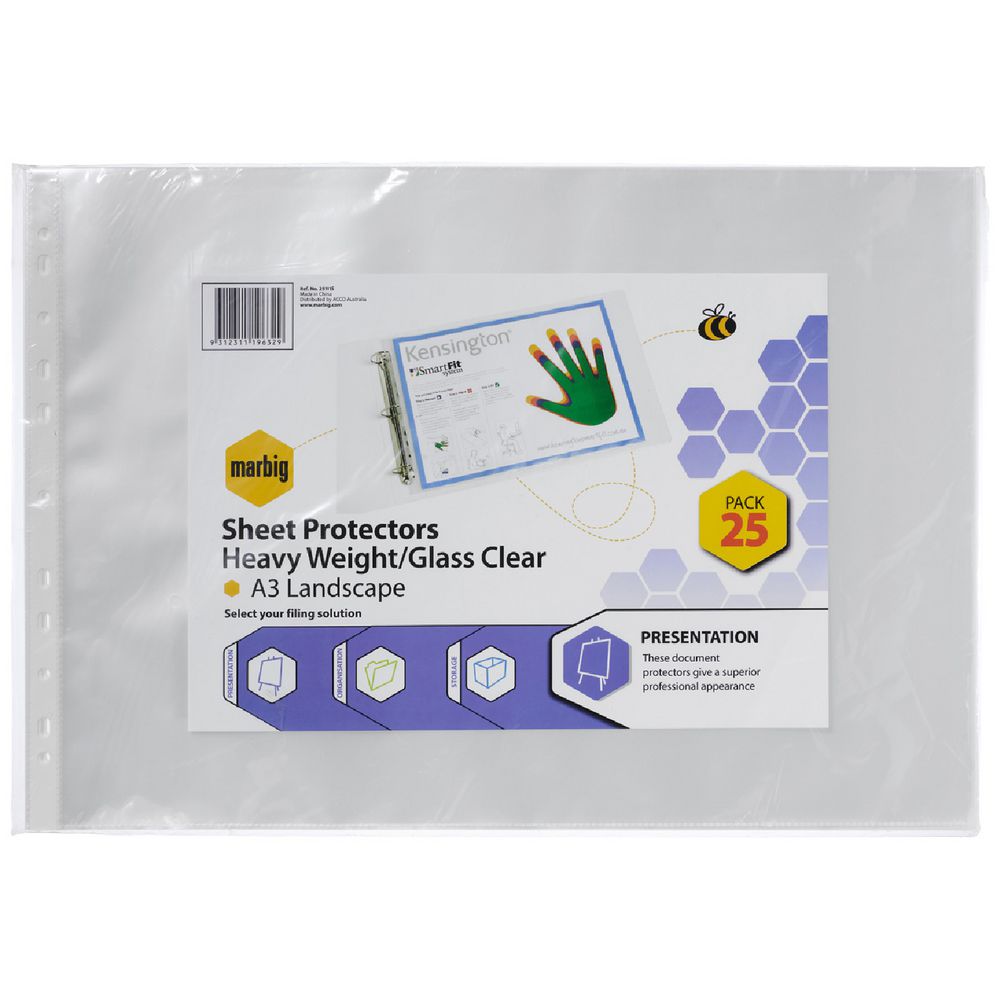 Marbig A3 Heavy Weight Landscape Sheet Protector 25 Pack