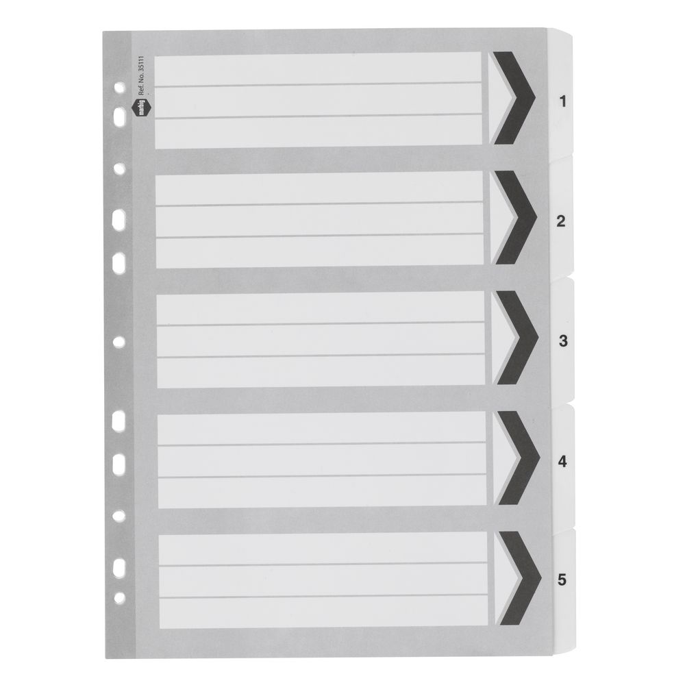 Marbig Reinforced A4 1-5 Tab Divider Black and White