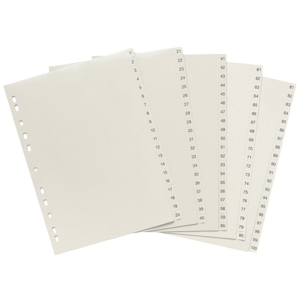 Marbig A4 1-100 Divider Tab Grey
