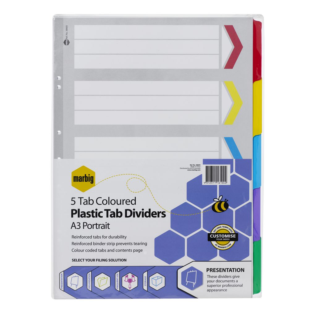 Marbig Reinforced A3 5 Tab Portrait Divider