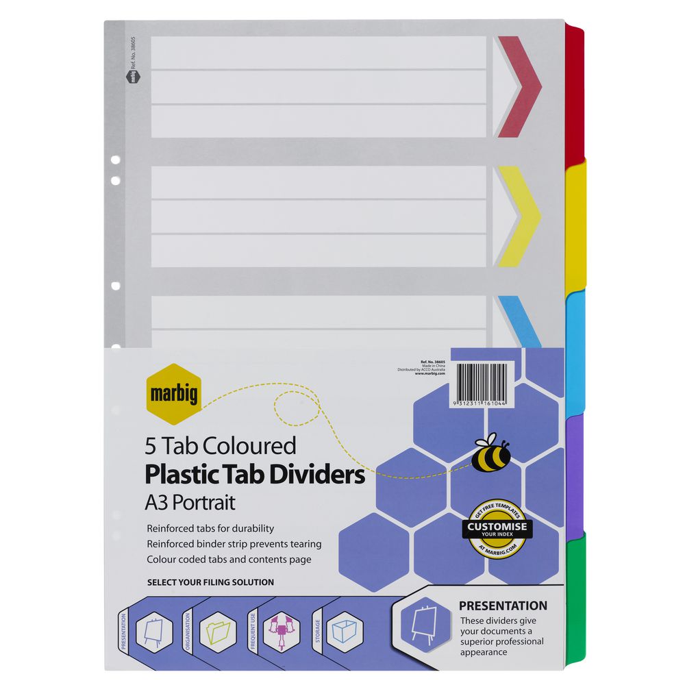 Marbig Reinforced A3 5 Tab Portrait Divider