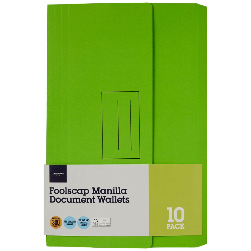 Document Wallet Foolscap 240gsm Lime 10 Pack