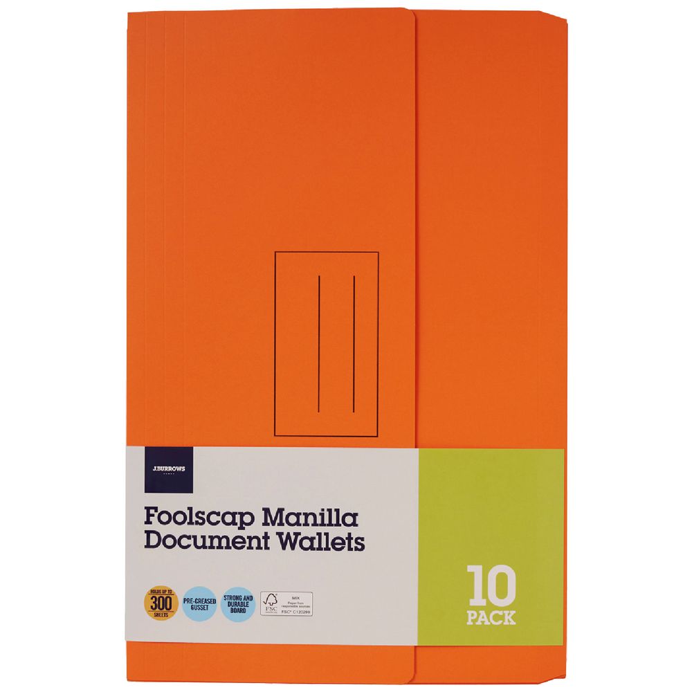 Document Wallet Foolscap 240gsm Orange 10 Pack