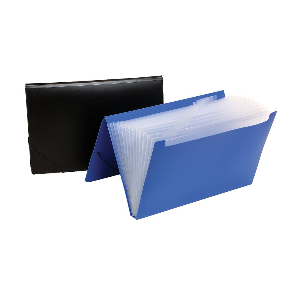 Marbig Foolscap Plastic Expanding File with 12 Pockets Black
