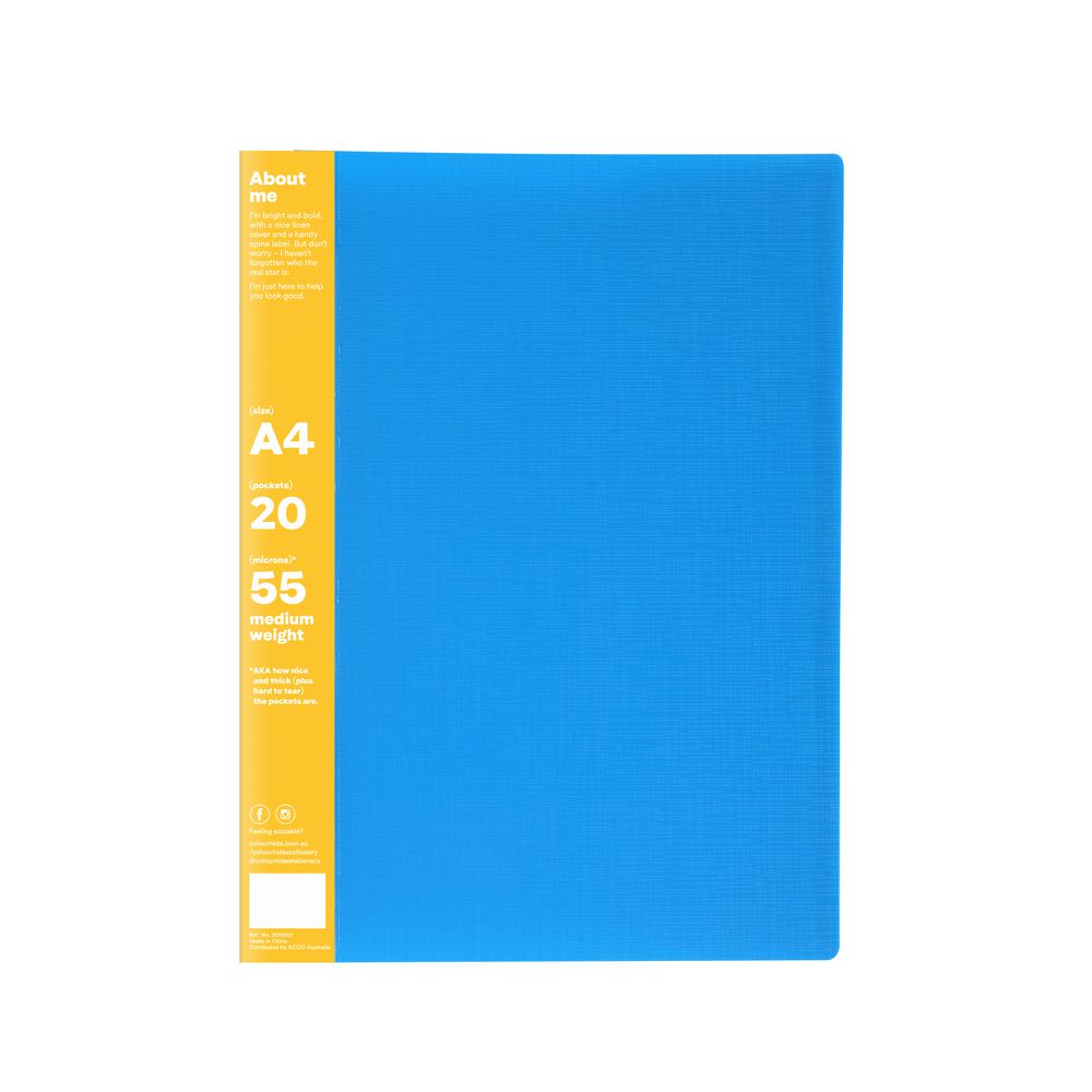 ColourHide Display Book A4 Fixed 20 Pocket Blue