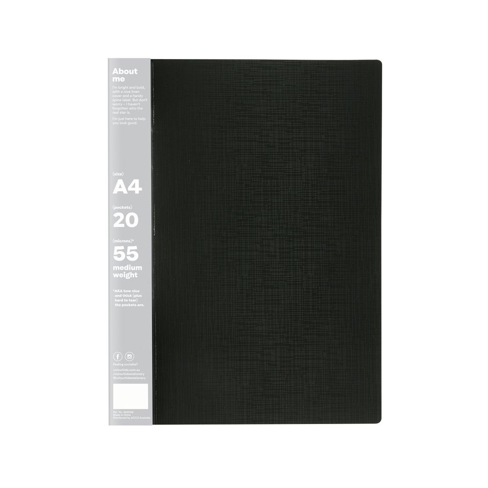 ColourHide Display Book A4 Fixed 20 Pocket Black
