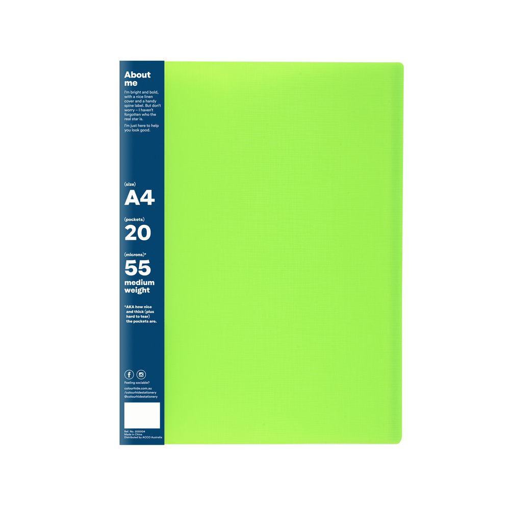 ColourHide Display Book A4 Fixed 20 Pocket Green