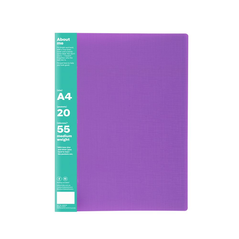 ColourHide Display Book A4 Fixed 20 Pocket Purple