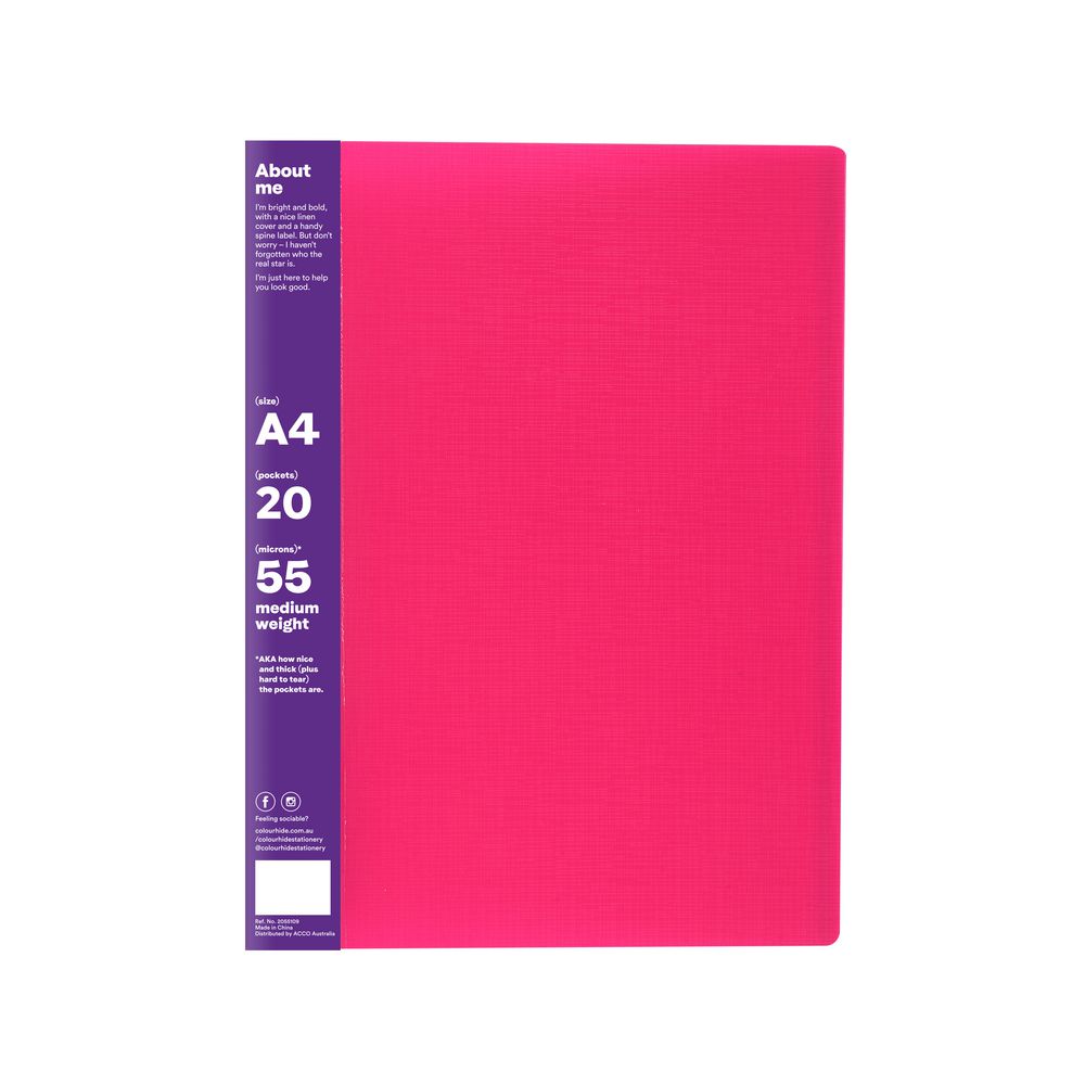 ColourHide Display Book A4 Fixed 20 Pocket Pink