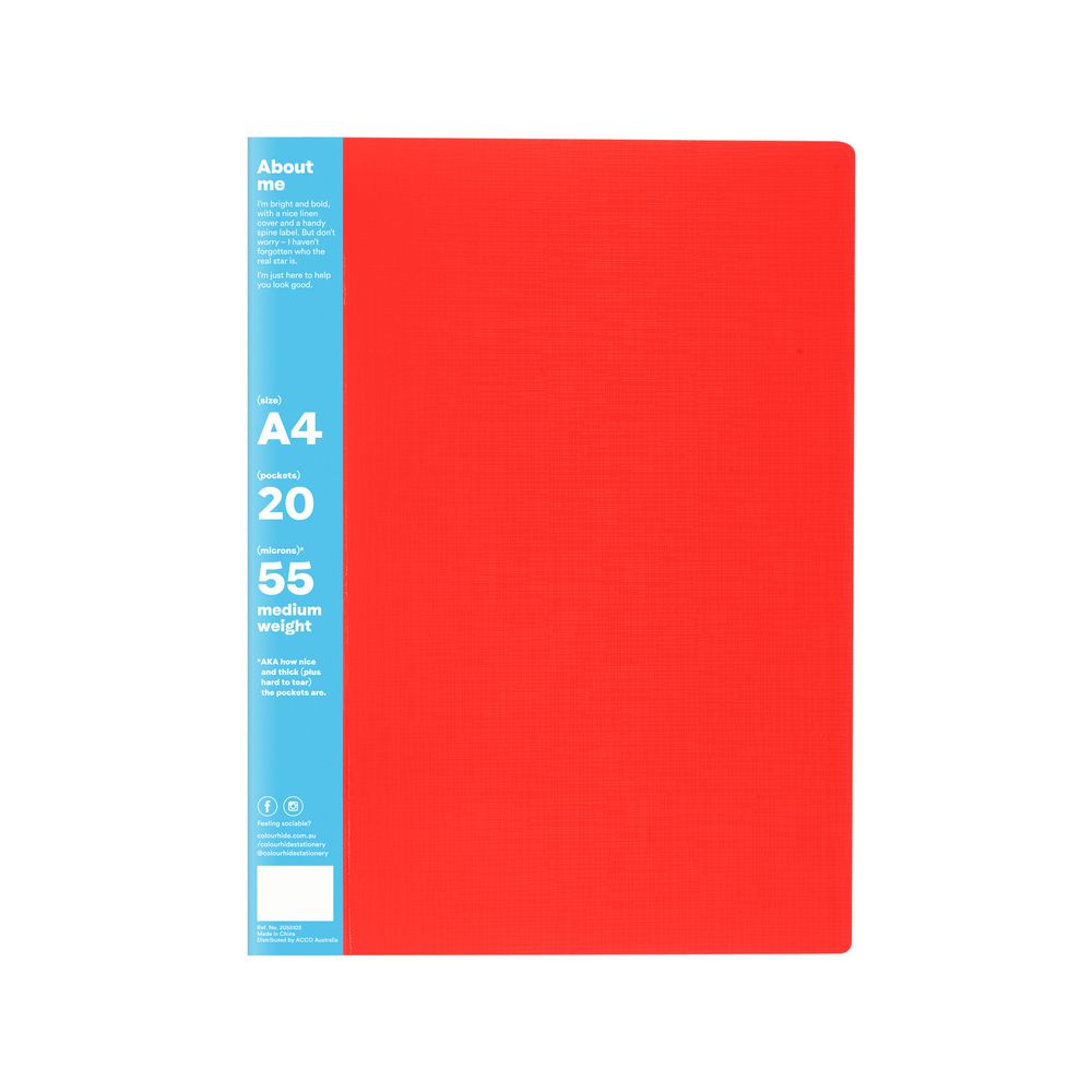 ColourHide Display Book A4 Fixed 20 Pocket Red