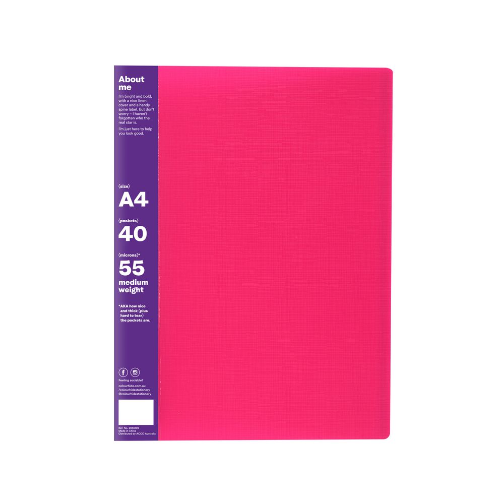 ColourHide My Big Display Book A4 Fixed 40 Pocket Pink