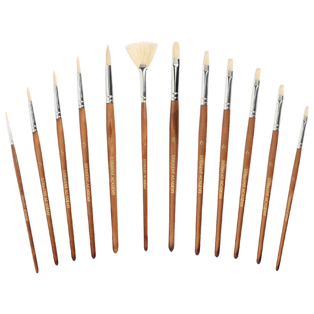 Derwent Academy Hog Hair Paintbrush Small 12 Pack