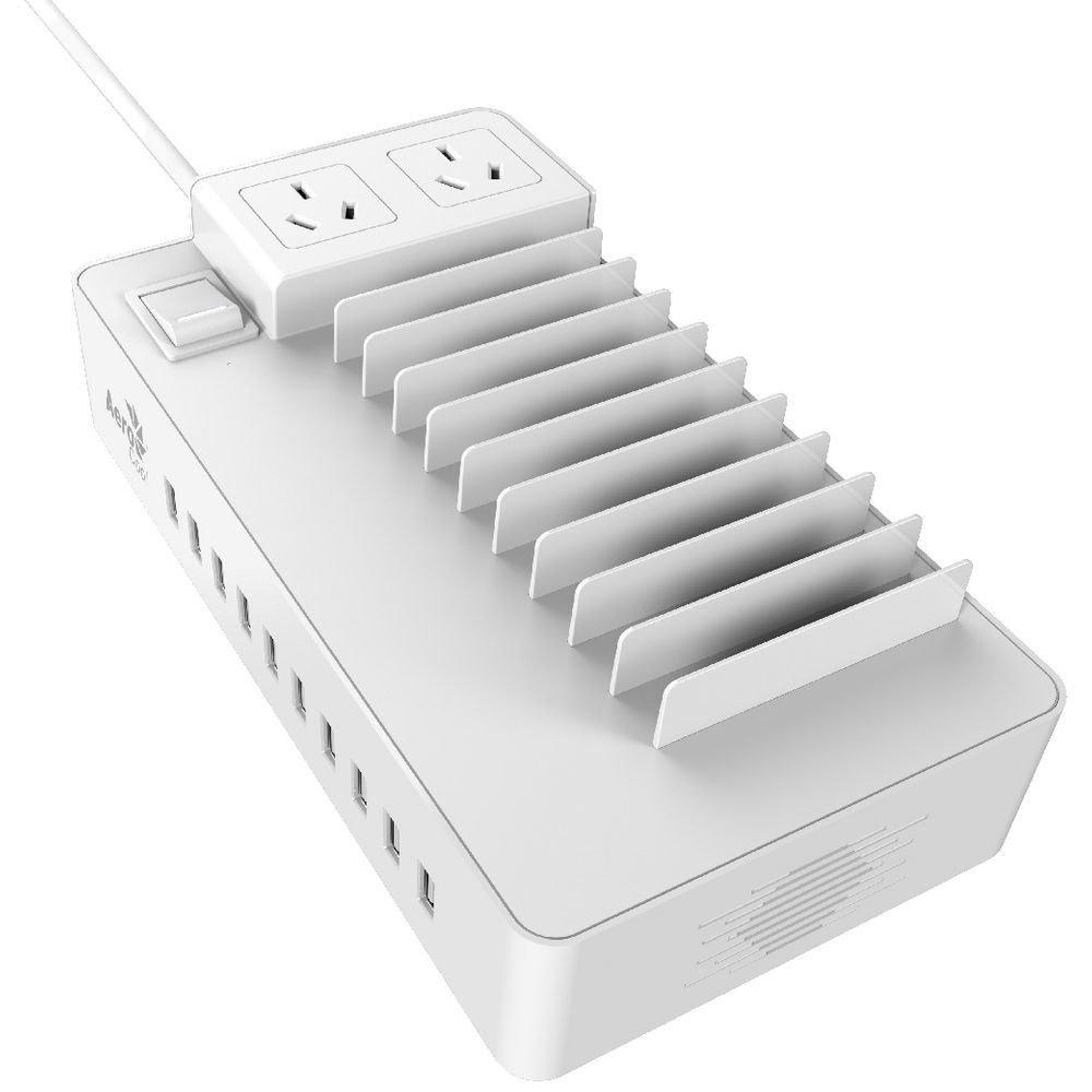 Aerocool 2 Outlet 10 USB Port Charging Station