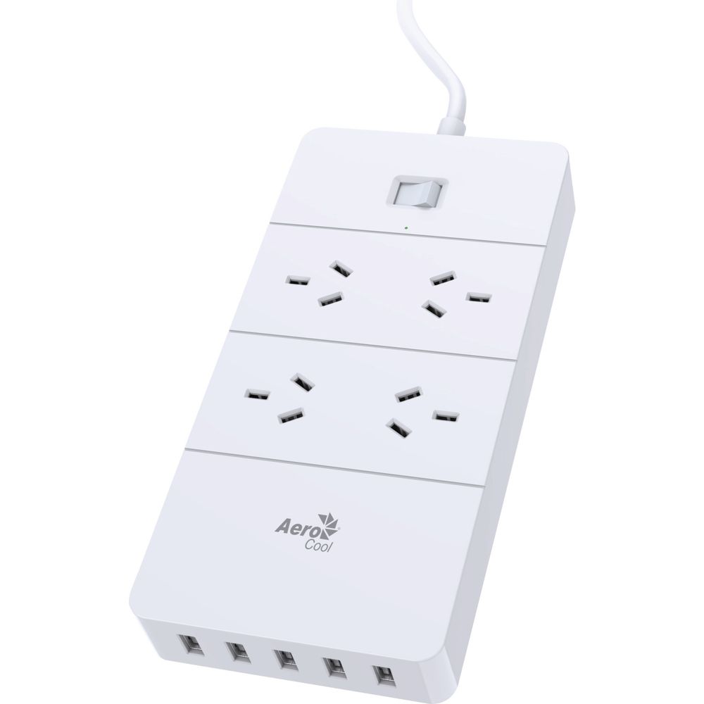 AeroCool 4 Outlet 5 USB Port Surge Protected Powerboard