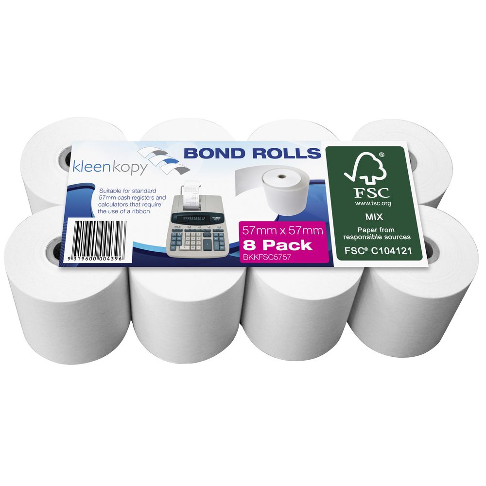 KleenKopy Bond Register Rolls 57 x 57 mm 8 Pack