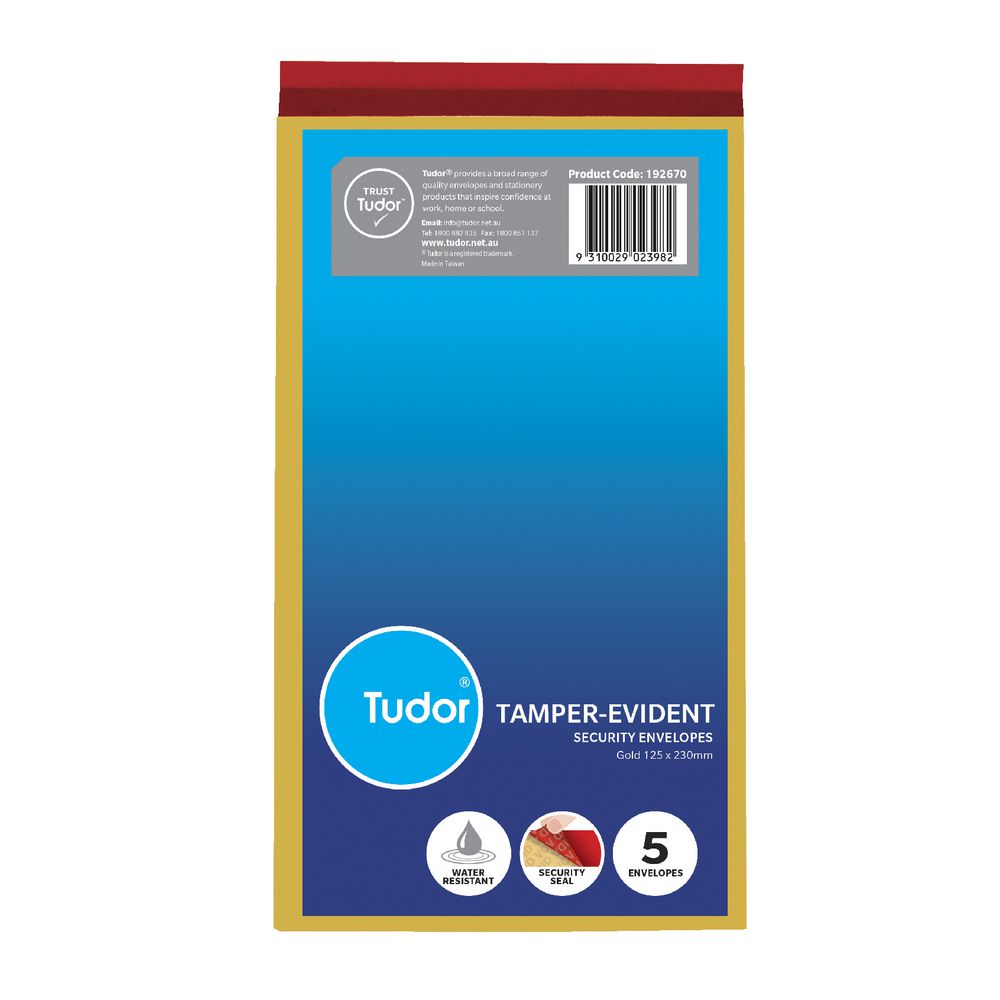 Tudor PolyTough Tamper Evident Envelopes Gold 125x230 5 Pack