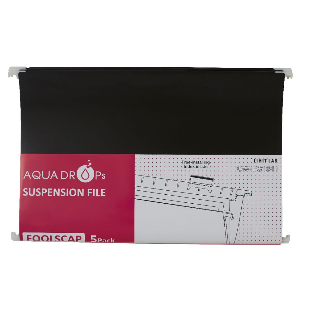 Aqua Drops Suspension File Foolscap Black 5 Pack