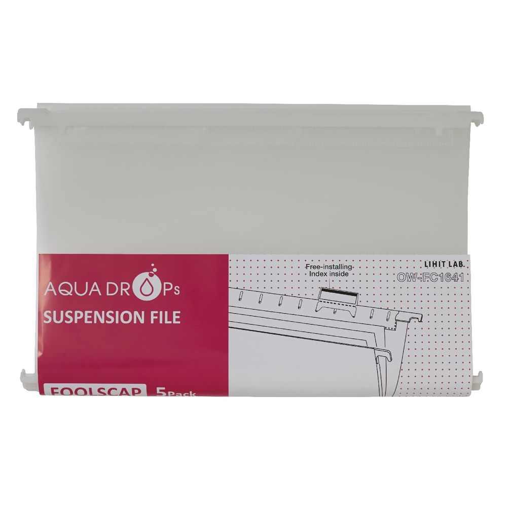 Aqua Drops Suspension File Foolscap Clear 5 Pack