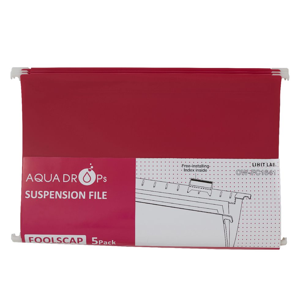 Aqua Drops Suspension File Foolscap Red 5 Pack