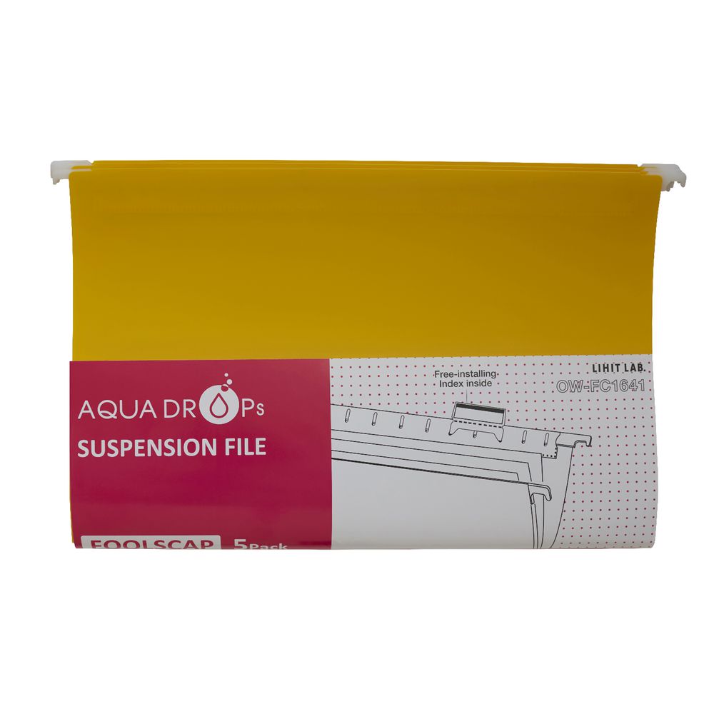 Aqua Drops Suspension File Foolscap Yellow 5 Pack
