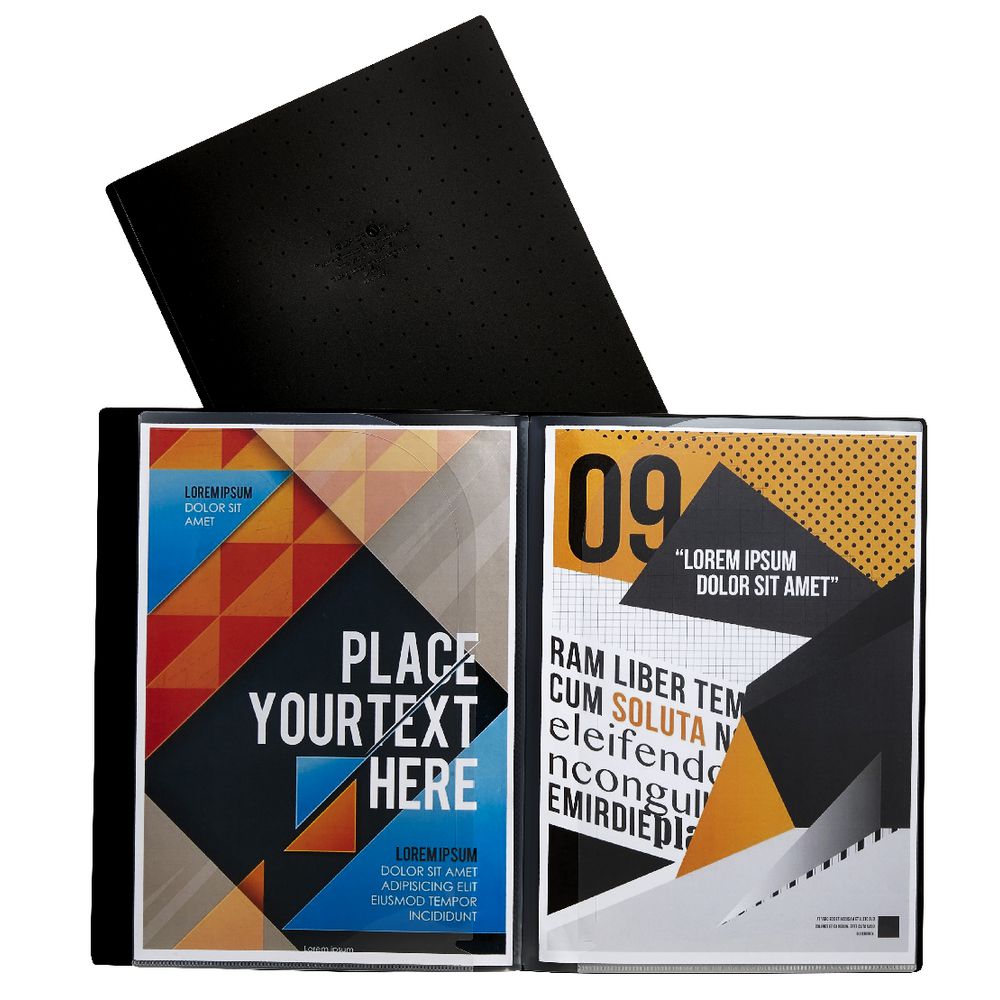Aqua Drops A4 6 Page Pocket File Black