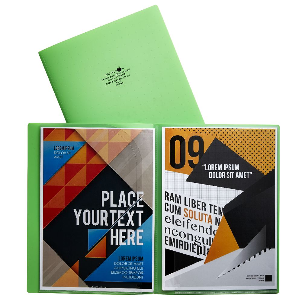 Aqua Drops A4 Display Book 6 Open Page Lime