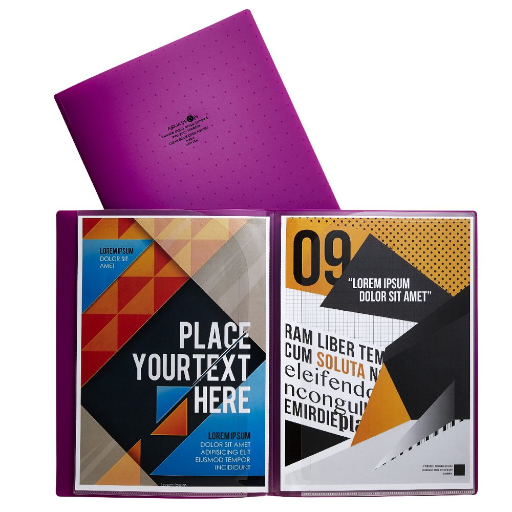 Aqua Drops A4 6 Page Pocket File Purple