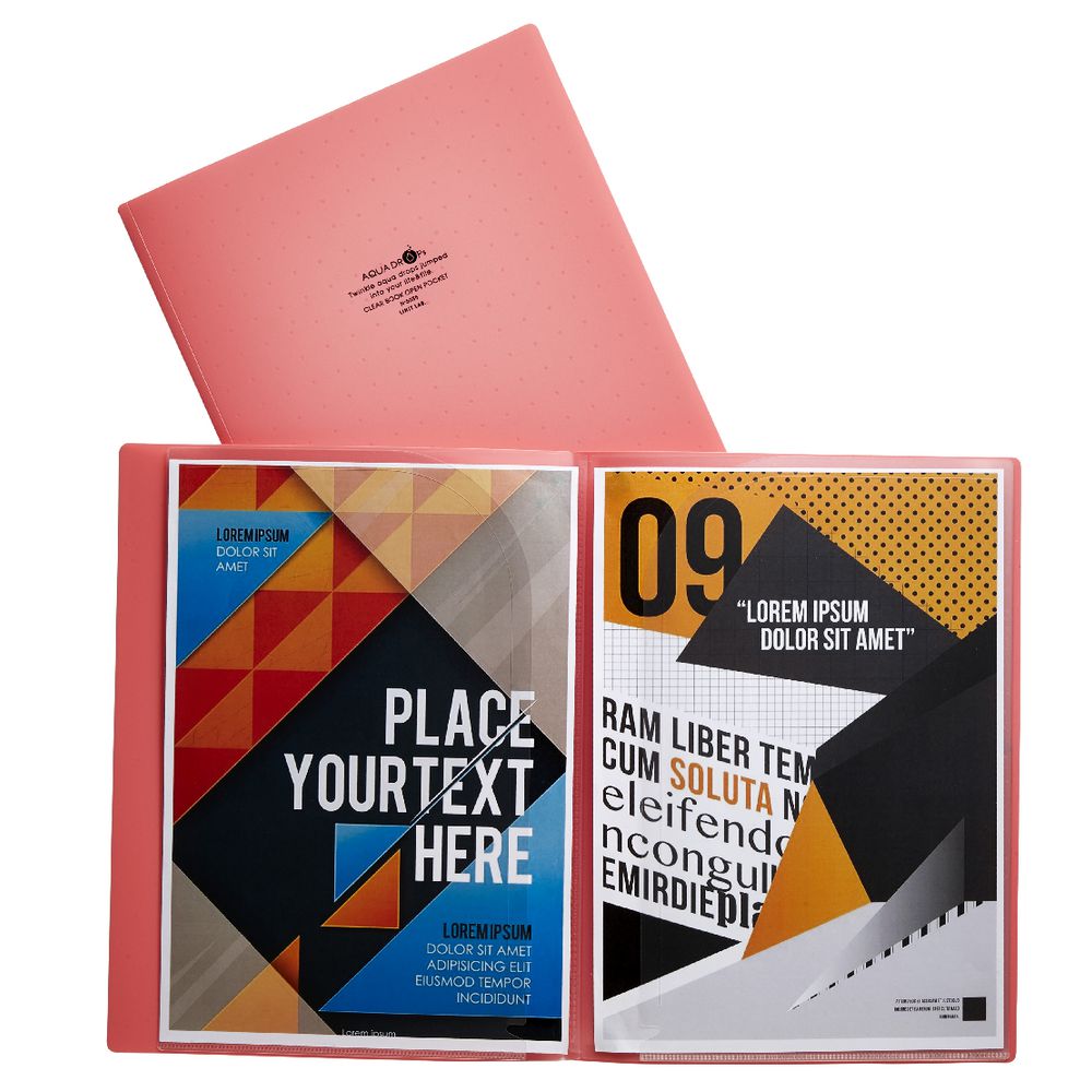 Aqua Drops A4 6 Page Pocket File Pink