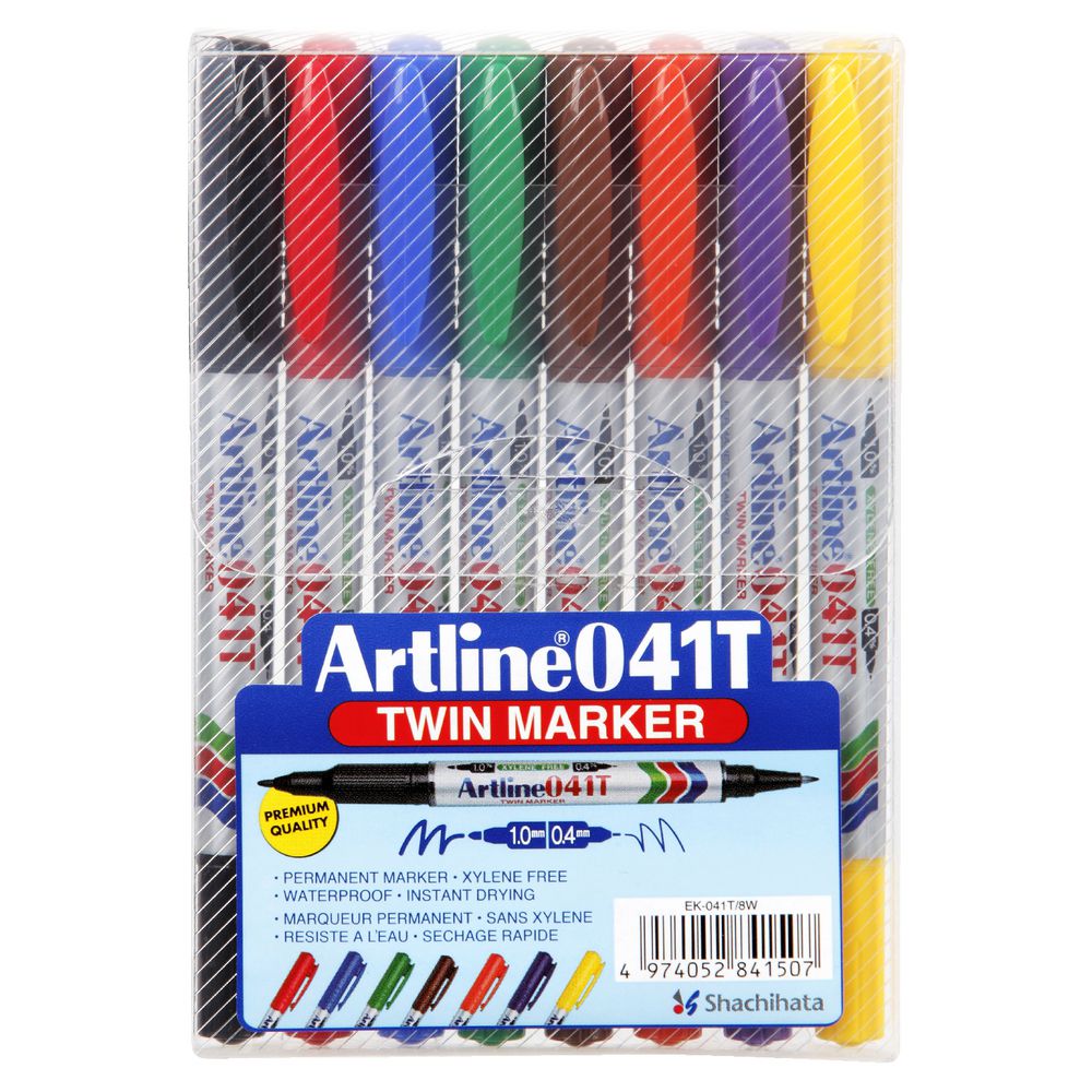 Artline 041T Permanent Dual Nib Marker Assorted 8 Pack