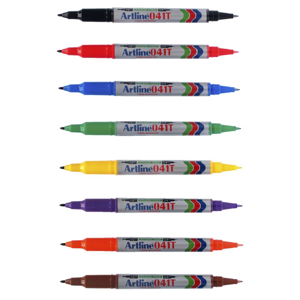 Artline 041T Permanent Dual Nib Marker Assorted 8 Pack