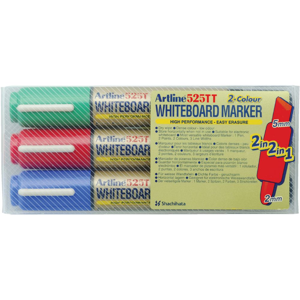 Artline 525TT Dual Nib Whiteboard Marker Assorted 3 Pack