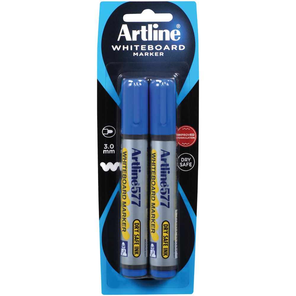 Artline 577 Whiteboard Markers Blue 2 Pack