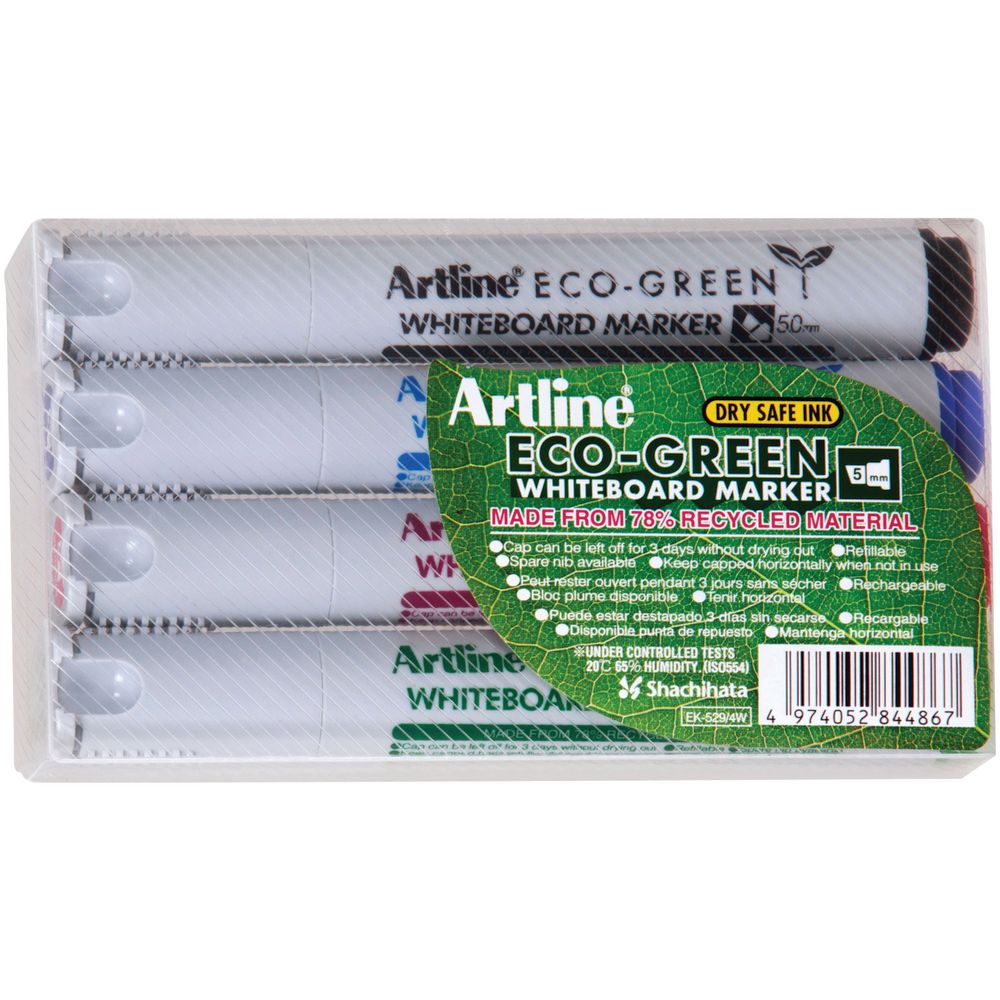 Artline 529 Eco Whiteboard Markers Assorted 4 Pack