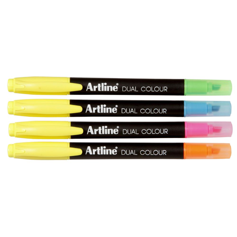 Artline Dual Nib Highlighters Assorted 4 Pack
