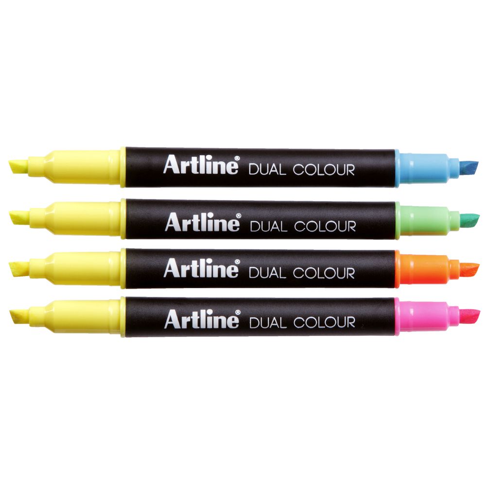 Artline Dual Nib Highlighters Assorted 4 Pack